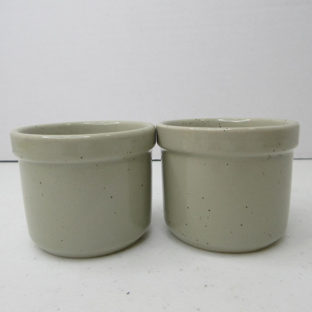 2 Primitive Ceramic Ramekin Cups Custard Bowls Speckled Pottery Mini Crock
